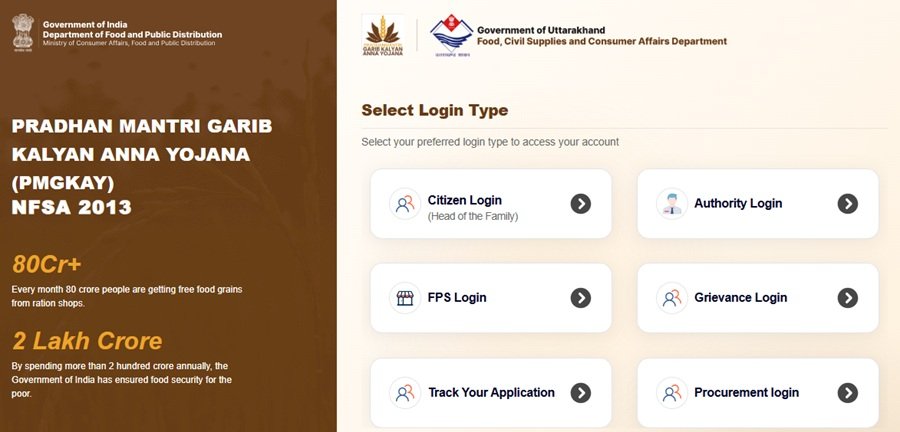 URCMS Portal of Uttarakhand Ration Card